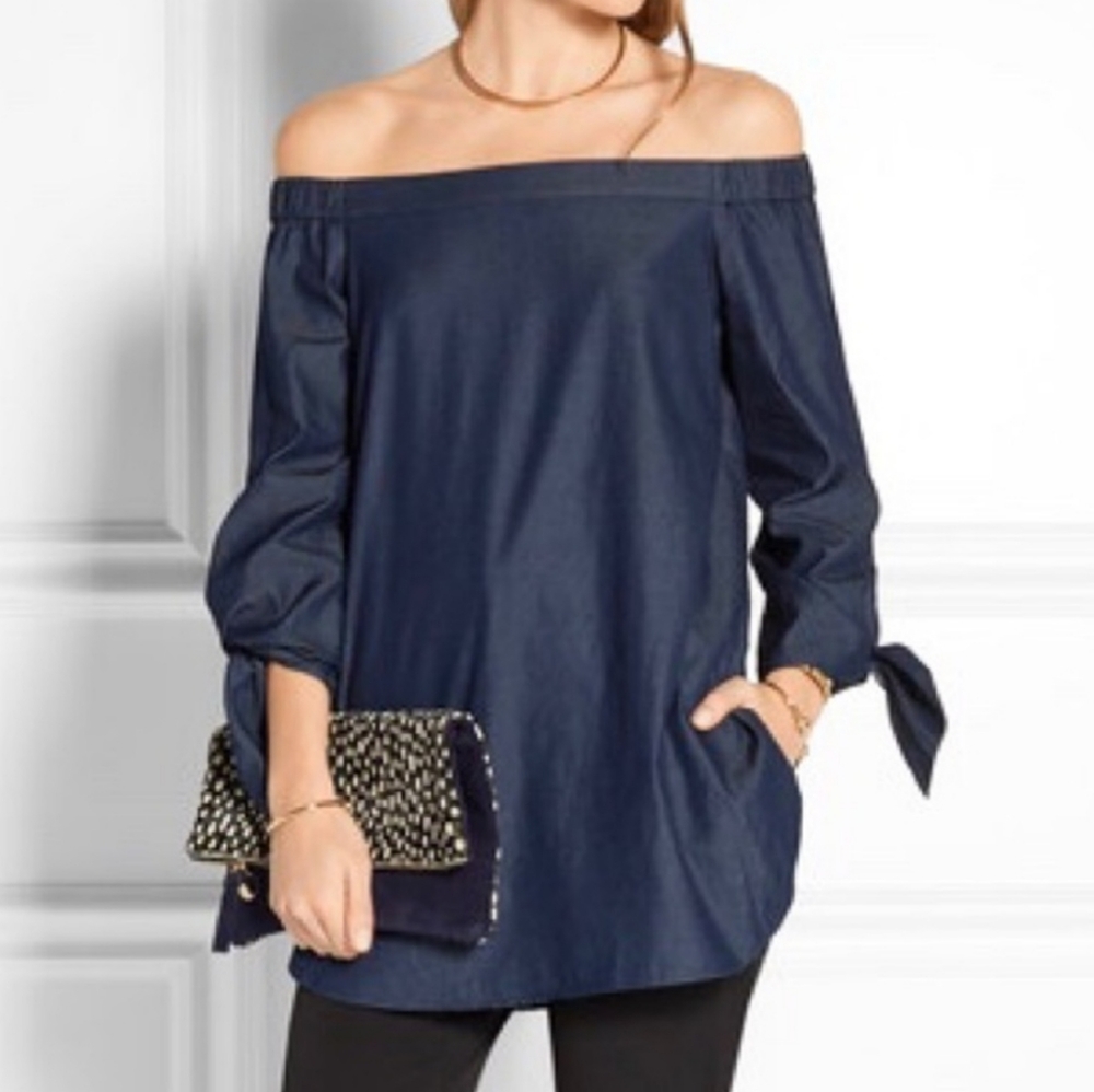 Tibi Chambray Off the Shoulder Top